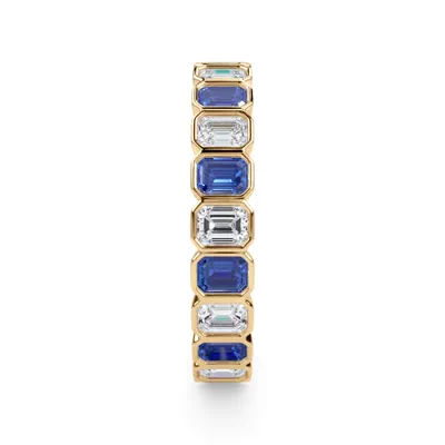 Lab Sapphire and Lab Diamond Emerald-Cut Bezel Eternity Band