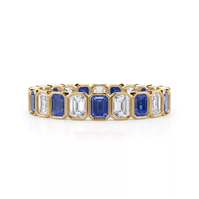 Sapphire and Diamond Emerald-Cut Bezel Eternity Band