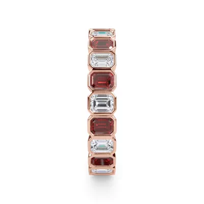 Ruby and Diamond Emerald-Cut Bezel Eternity Band
