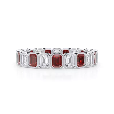 Ruby and Diamond Emerald-Cut Bezel Eternity Band