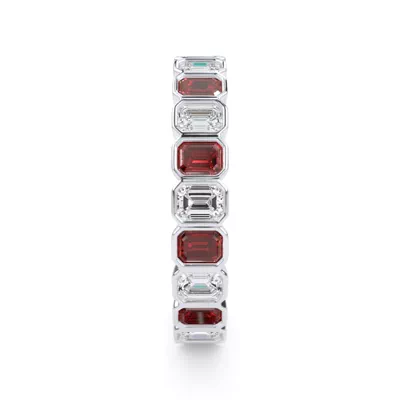 Ruby and Diamond Emerald-Cut Bezel Eternity Band