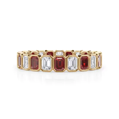 Ruby and Diamond Emerald-Cut Bezel Eternity Band