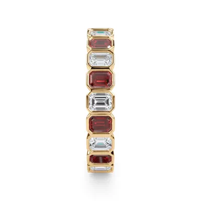 Ruby and Diamond Emerald-Cut Bezel Eternity Band