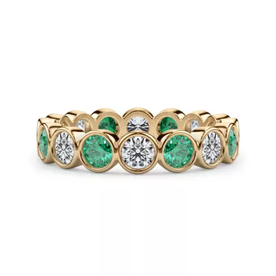 EmeraId and Diamond Bezel-Set Eternity Ring