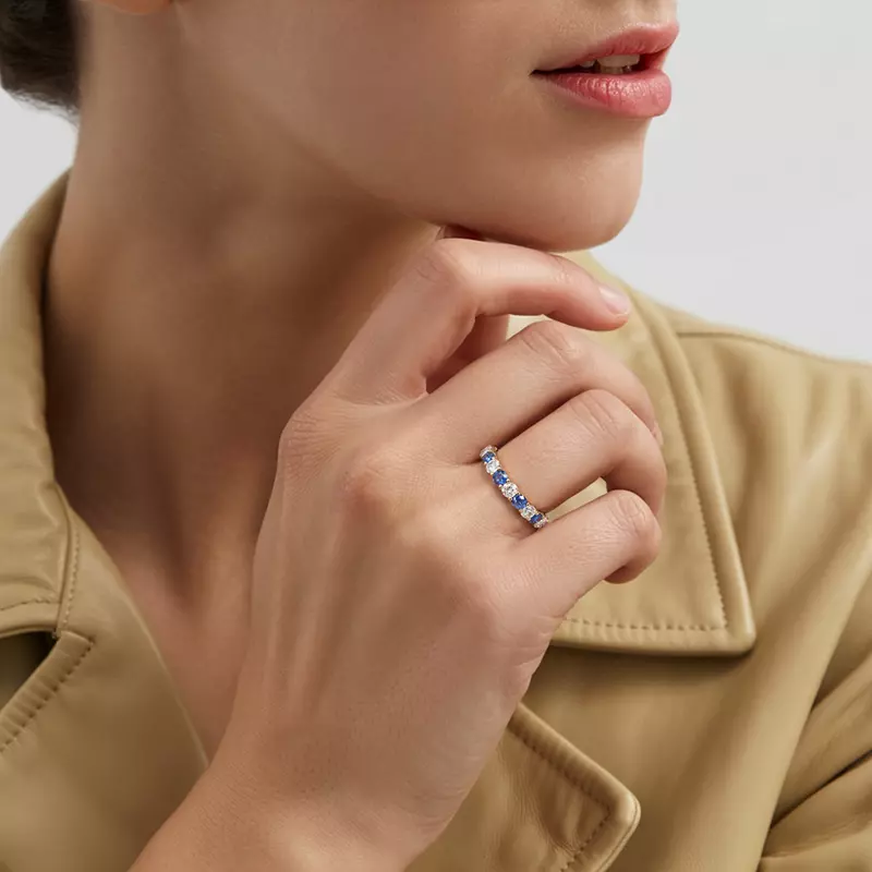 14K Yellow Gold Classic EmeraId and Diamond Eternity Band