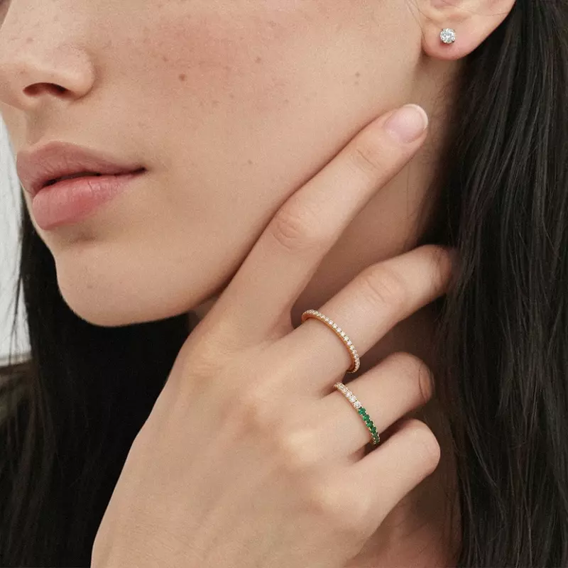 18K Yellow Gold Dual Harmony Emerald and Lab Diamond Eternity Band