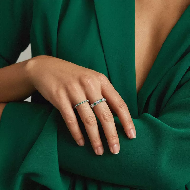 14K Yellow Gold Emerald and Lab Diamond Pavé Eternity Band