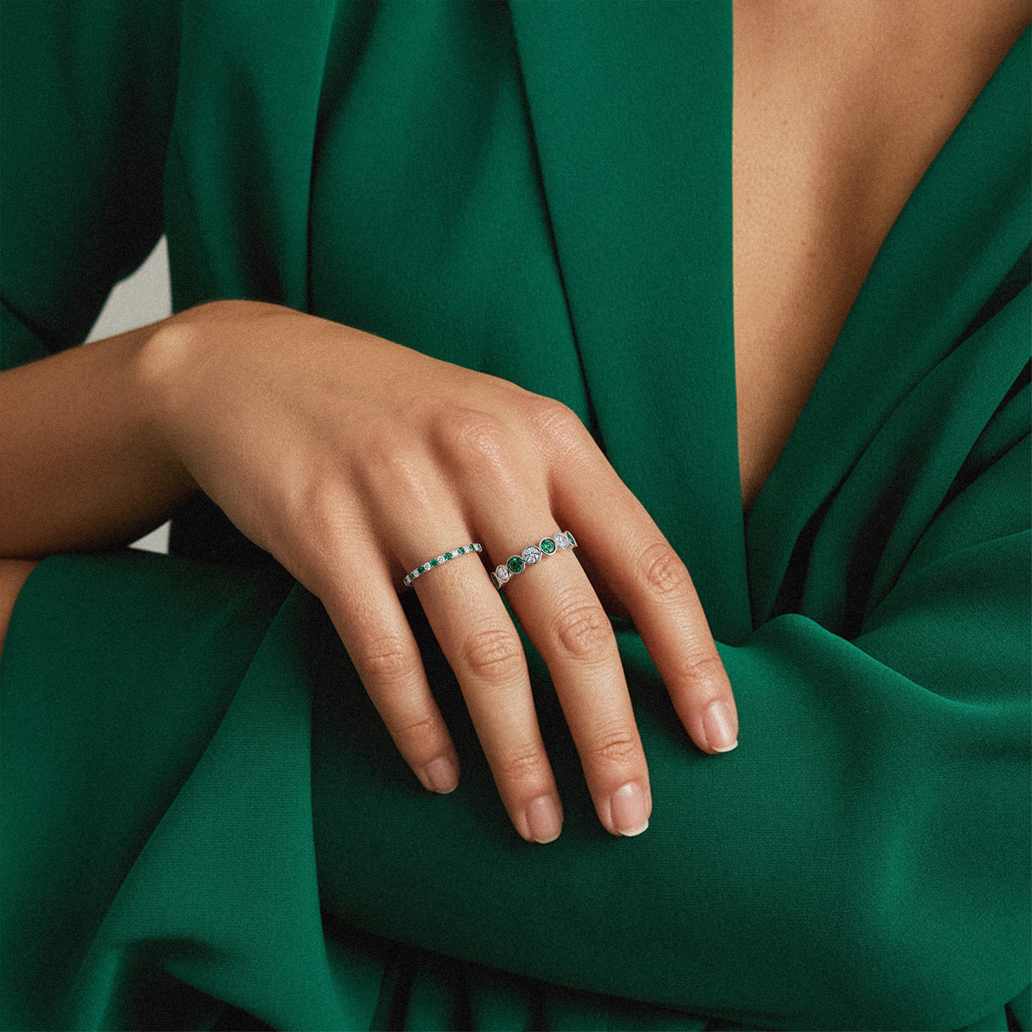 18K Rose Gold Emerald and Diamond Pavé Eternity Band