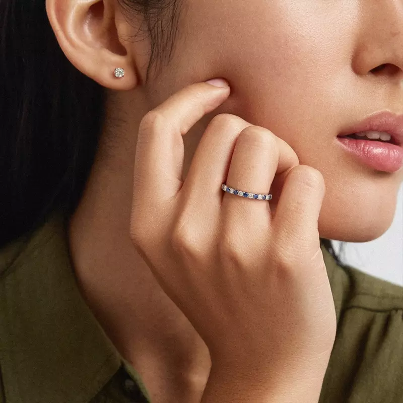 14K Yellow Gold Sapphire and Lab Diamond Pavé Eternity Band