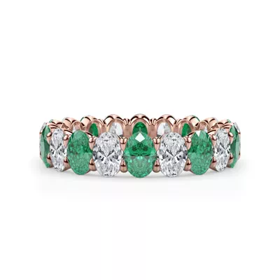 Classic Oval Lab EmeraId and Lab Diamond Eternity Ring