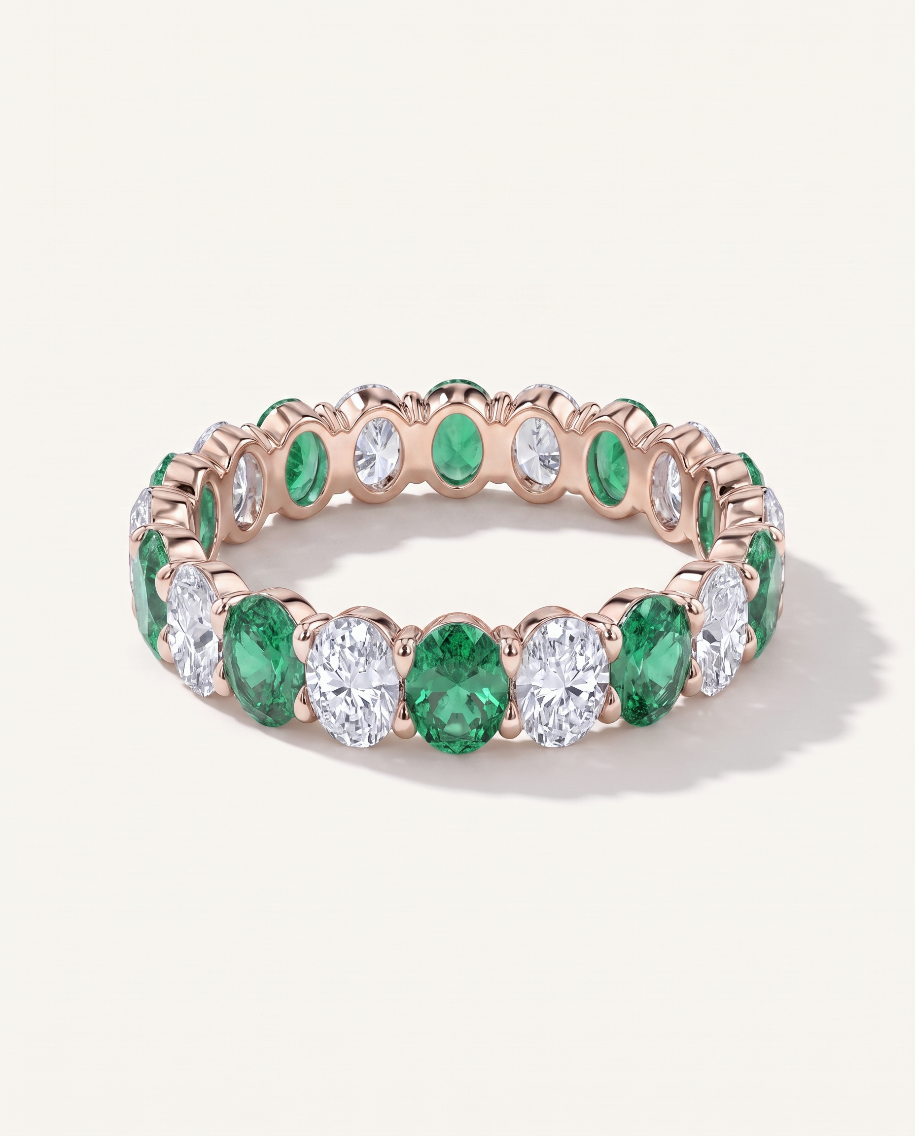 Classic Oval EmeraId and Diamond Eternity Ring
