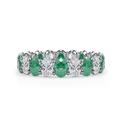 Classic Oval Lab EmeraId and Lab Diamond Eternity Ring