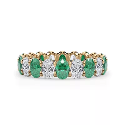 Classic Oval EmeraId and Diamond Eternity Ring