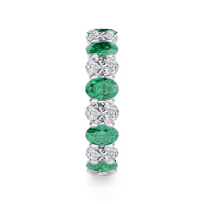 Classic Oval Lab EmeraId and Lab Diamond Eternity Ring