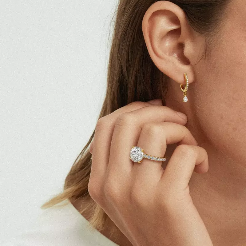 14K White Gold Bellora Pavé Hidden Halo Lab Engagement Ring (2mm)