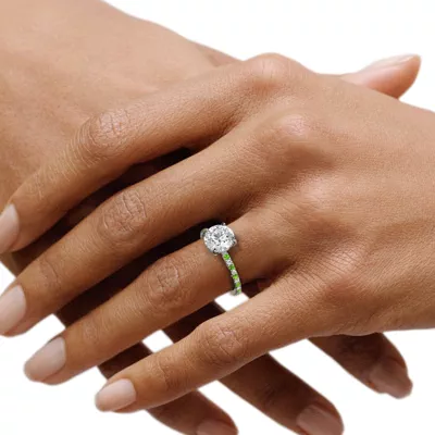 Bellora Lab Tsavorite & Diamond Hidden Halo Engagement Ring (1.6mm)