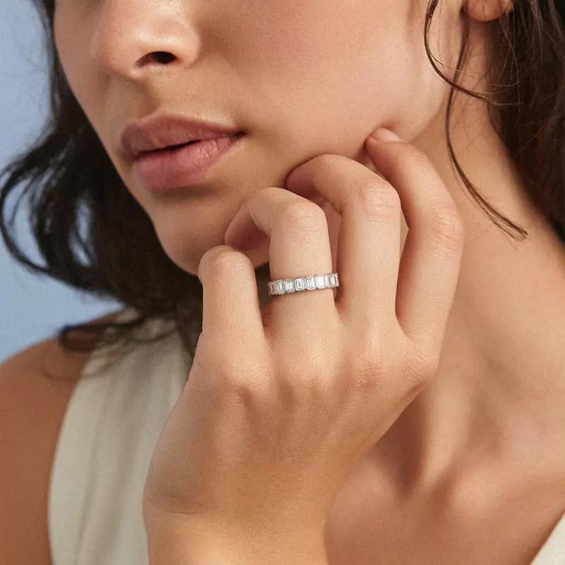 14K Rose Gold Emerald-Cut Bezel Diamond Half Eternity Ring (1ct. tw.)