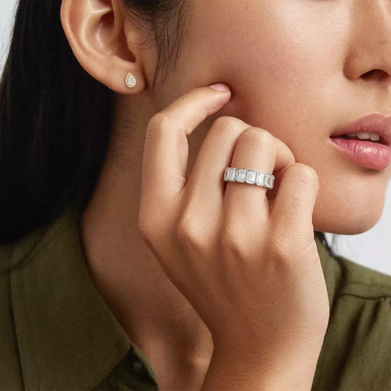 Platinum Emerald-Cut Lab Bezel Diamond Half Eternity Ring (2.4ct. tw.)