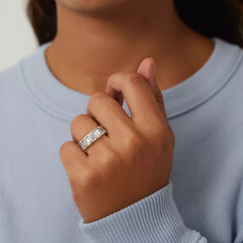 14K Rose Gold Emerald Cut Lab Diamond Eternity Ring (11.0 ct. tw.)