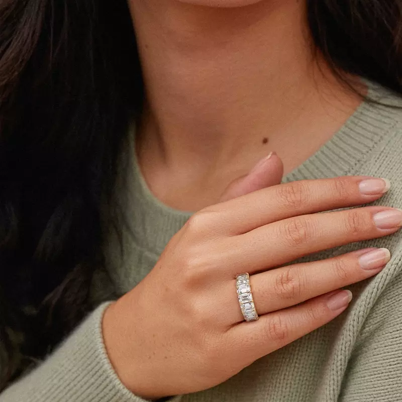 14K White Gold Emerald Cut Lab Diamond Eternity Ring (8.0 ct. tw.)