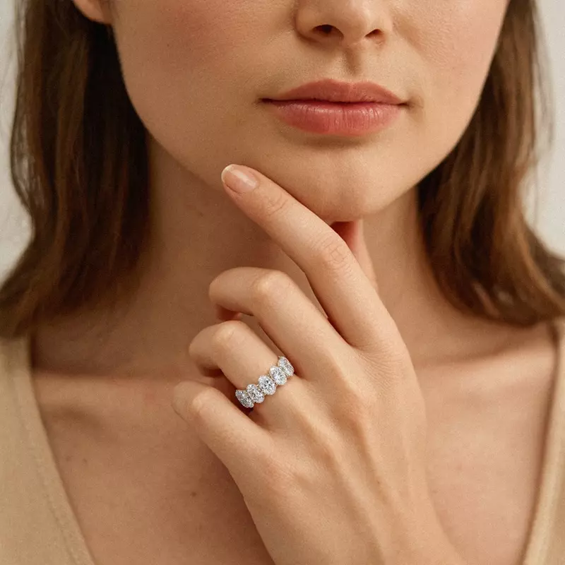14K White Gold Oval Cut Diamond Eternity Ring (9.5 ct. tw.)