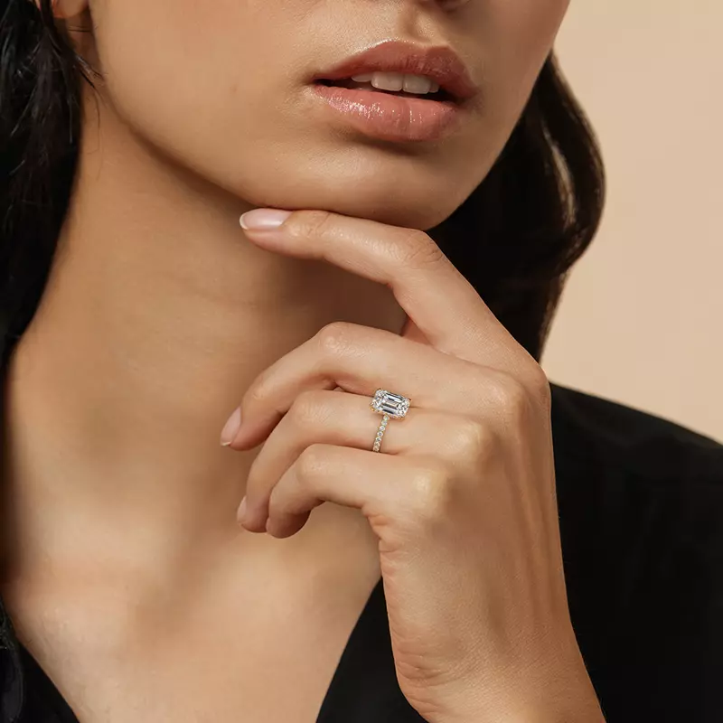 18K Yellow Gold Bellora Pavé Hidden Halo Lab Engagement Ring