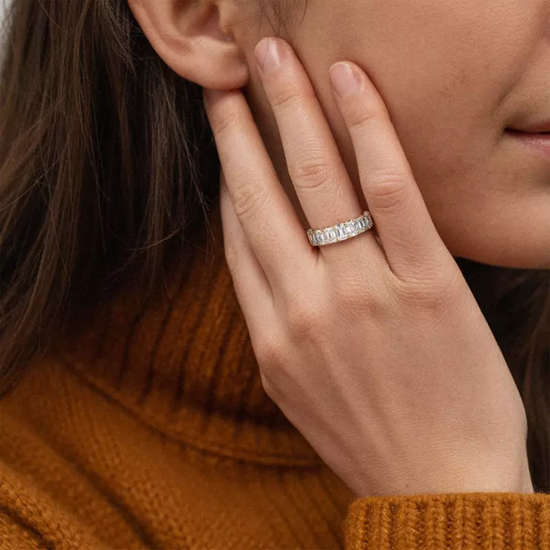 14K Rose Gold U-Prong Emerald-Cut Lab Diamond Eternity Band (4.00ct. tw.)