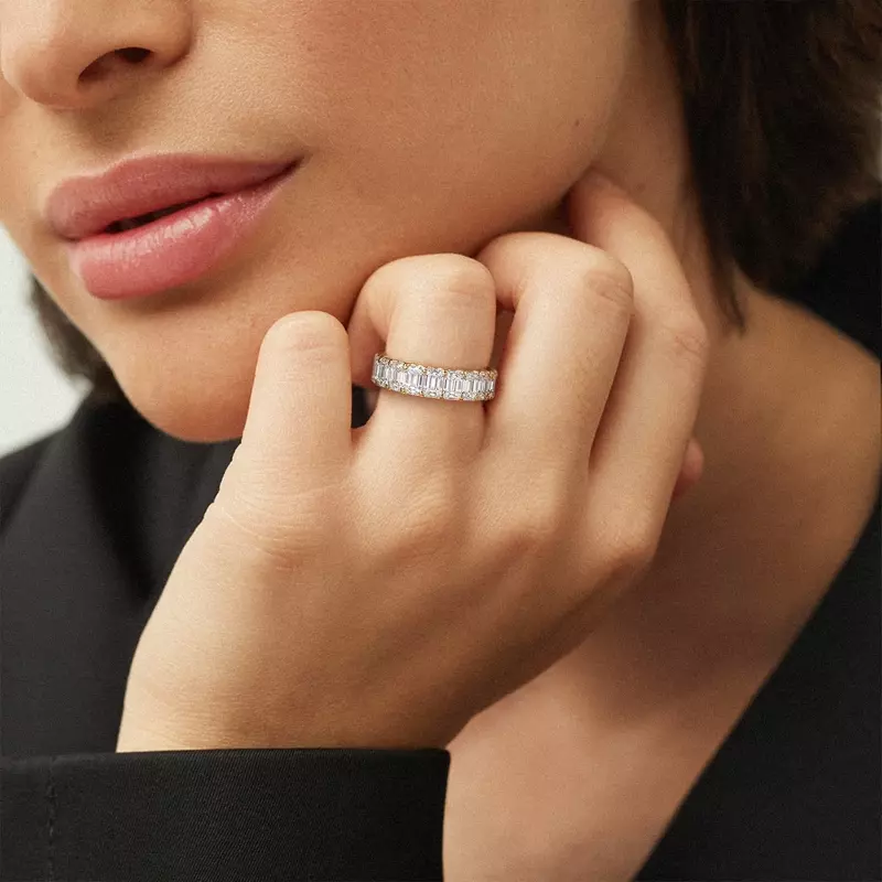 14K Yellow Gold U-Prong Emerald-Cut Lab Diamond Eternity Band (6.00ct. tw.)