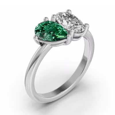 Toi Et Moi Oval Lab Diamond & Pear Emerald Ring (2.00 ct. tw.)