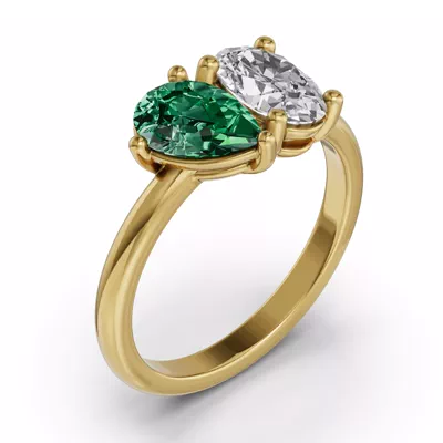 Toi Et Moi Oval Lab Diamond & Pear Emerald Ring (2.00 ct. tw.)