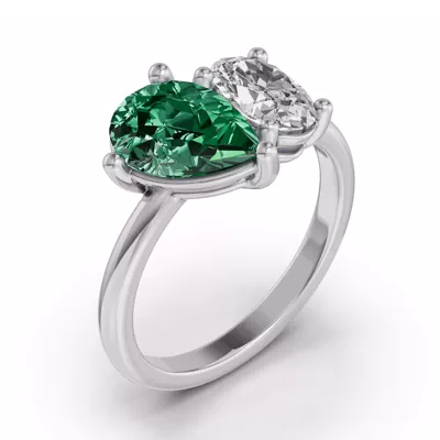 Toi Et Moi Oval Lab Diamond & Pear Emerald Ring (3.00 ct. tw.)