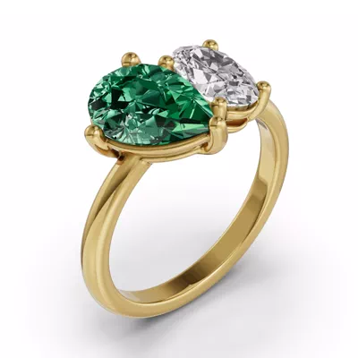 Toi Et Moi Oval Lab Diamond & Pear Emerald Ring (4.00 ct. tw.)
