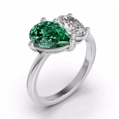Toi Et Moi Oval Lab Diamond & Pear Emerald Ring (4.00 ct. tw.)