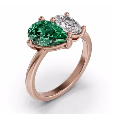 Toi Et Moi Oval Lab Diamond & Pear Emerald Ring (5.00 ct. tw.)