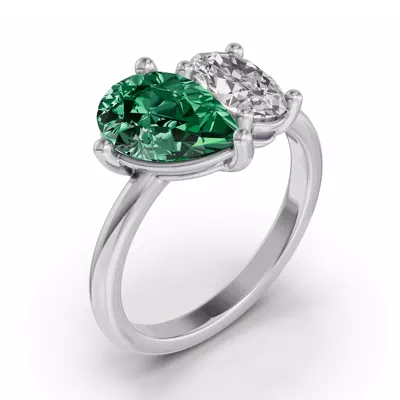 Toi Et Moi Oval Lab Diamond & Pear Emerald Ring (5.00 ct. tw.)