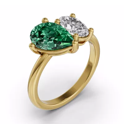 Toi Et Moi Oval Lab Diamond & Pear Emerald Ring (5.00 ct. tw.)