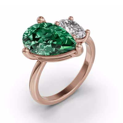 Toi Et Moi Oval Lab Diamond & Pear Emerald Ring (6.00 ct. tw.)