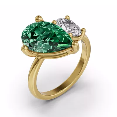 Toi Et Moi Oval Lab Diamond & Pear Emerald Ring (6.00 ct. tw.)