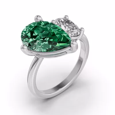 Toi Et Moi Oval Lab Diamond & Pear Emerald Ring (6.00 ct. tw.)