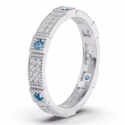 Swiss Blue Topaz & Diamond Milgrain Eternity Band