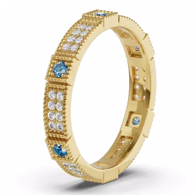 Swiss Blue Topaz & Diamond Milgrain Eternity Band