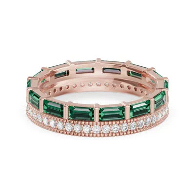 Emerald Baguette & Diamond Double Row Eternity Band