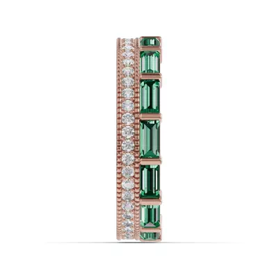 Emerald Baguette & Diamond Double Row Eternity Band