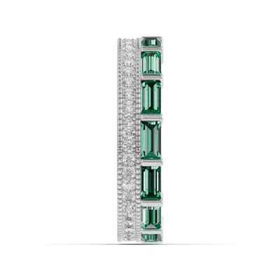 Emerald Baguette & Diamond Double Row Eternity Band
