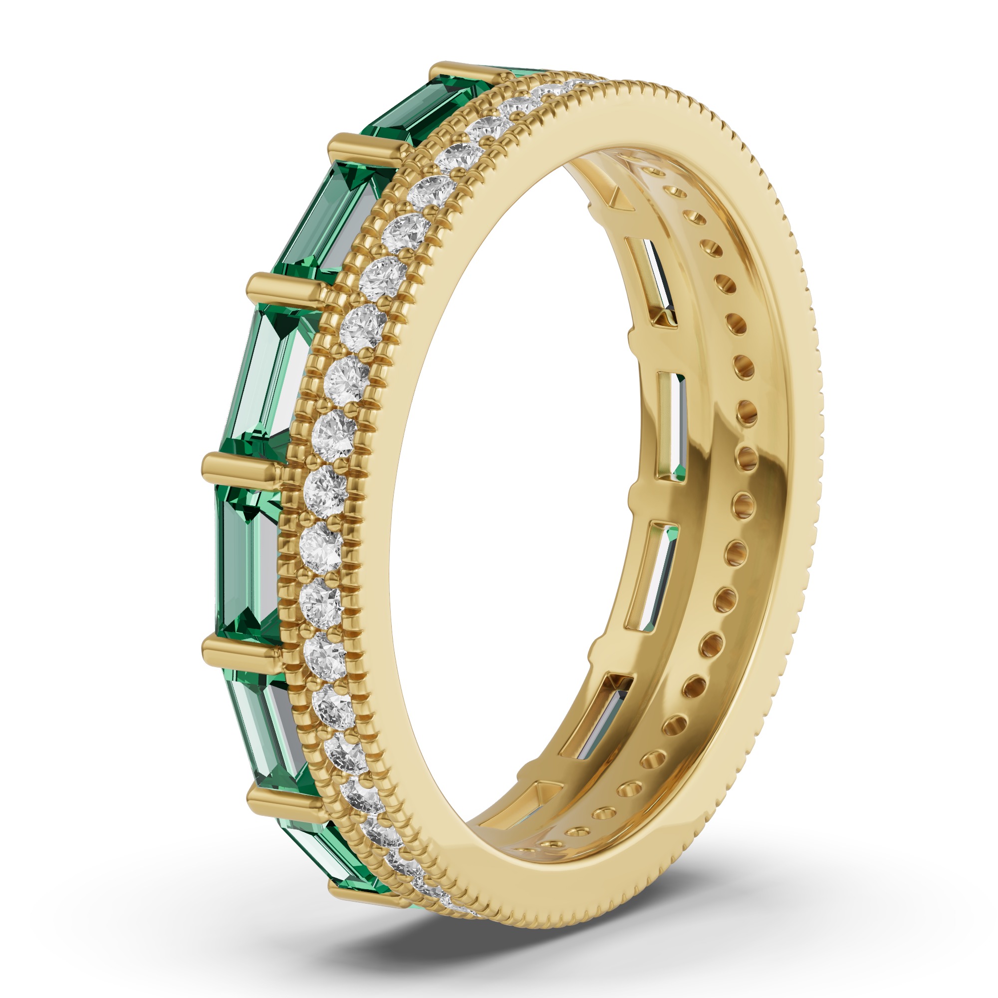 Emerald Baguette & Lab Diamond Double Row Eternity Band