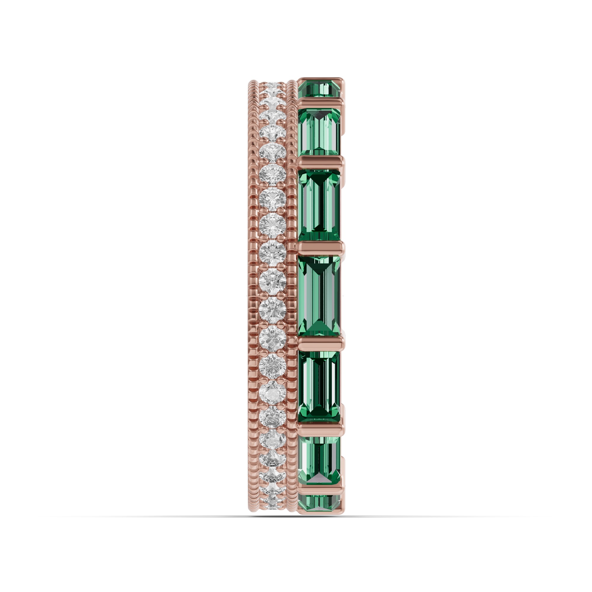 Emerald Baguette & Diamond Double Row Eternity Band