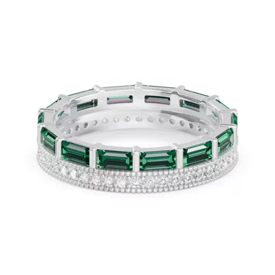 Emerald Baguette & Diamond Double Row Eternity Band