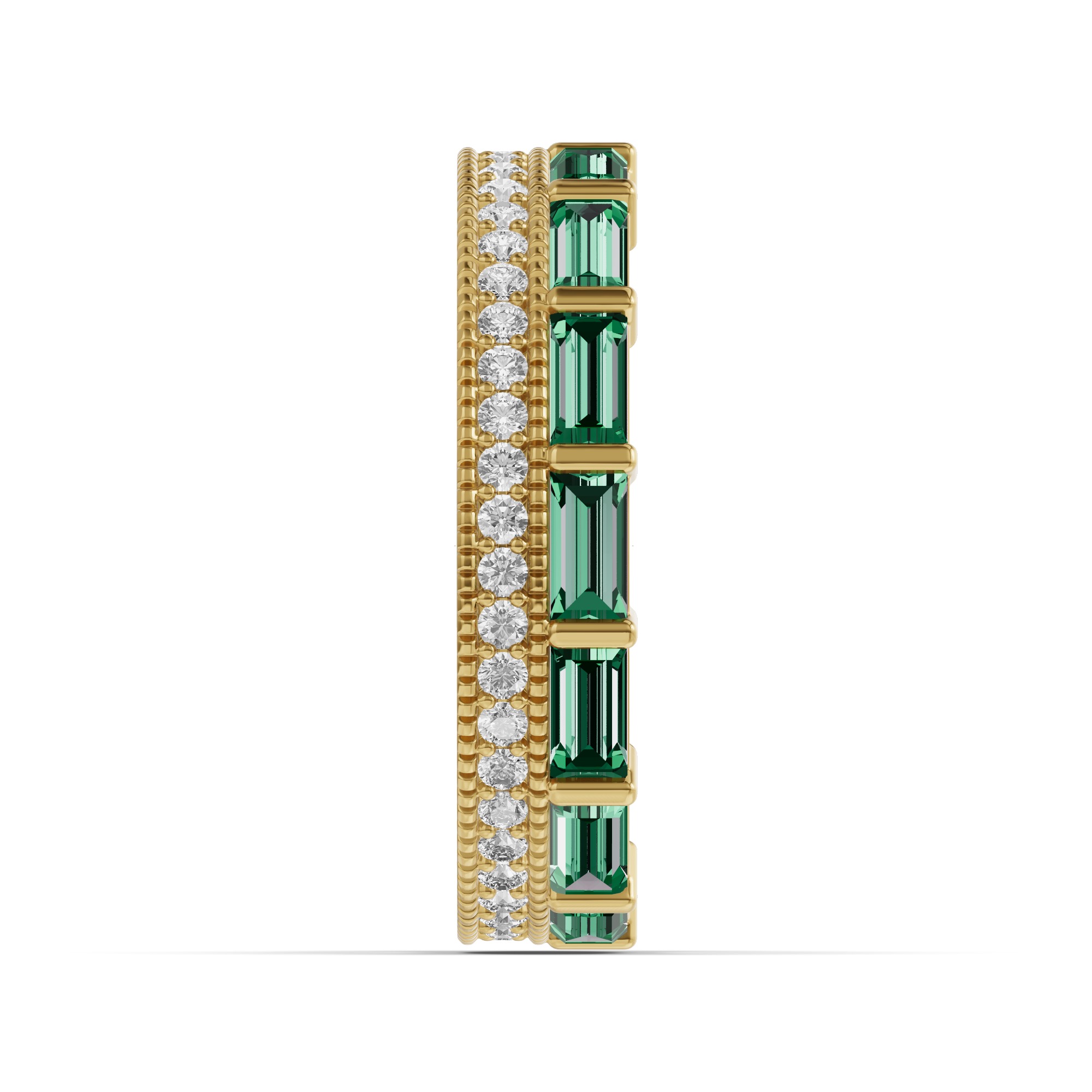 Emerald Baguette & Lab Diamond Double Row Eternity Band