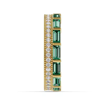 Emerald Baguette & Diamond Double Row Eternity Band
