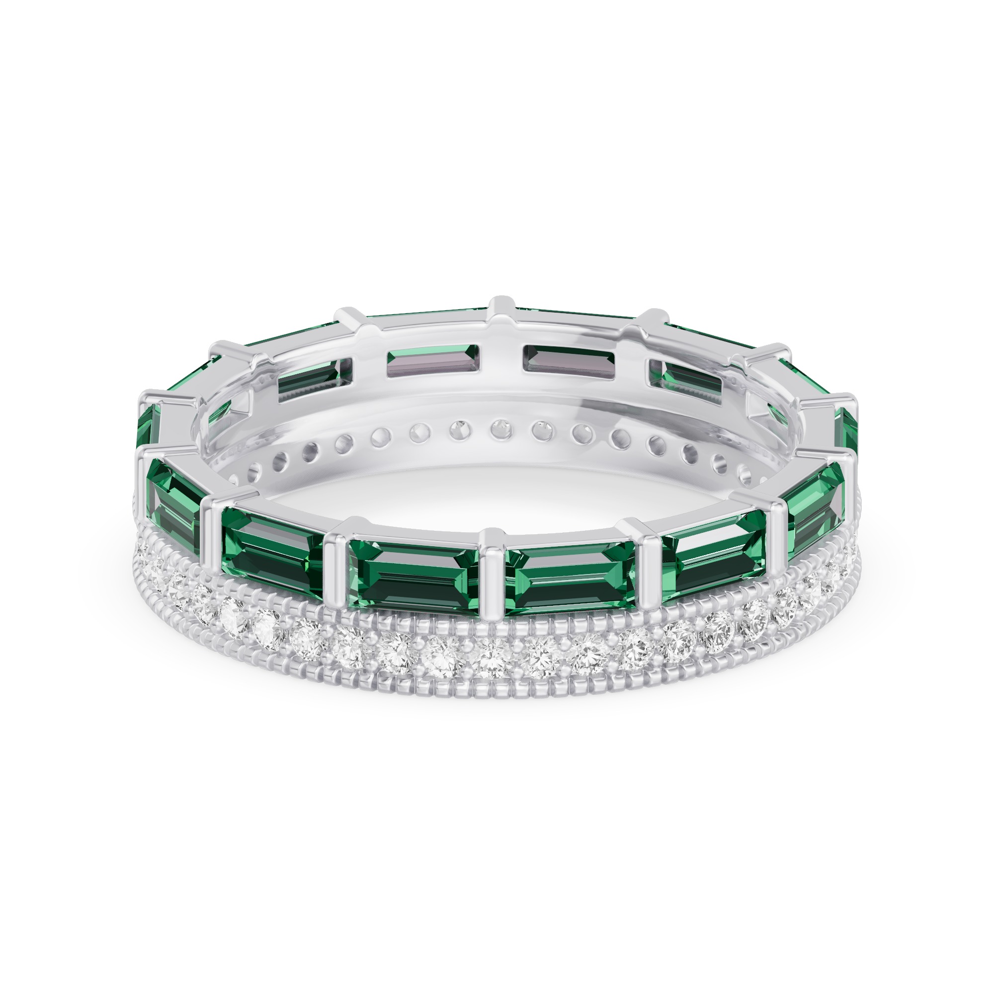 Emerald Baguette & Lab Diamond Double Row Eternity Band